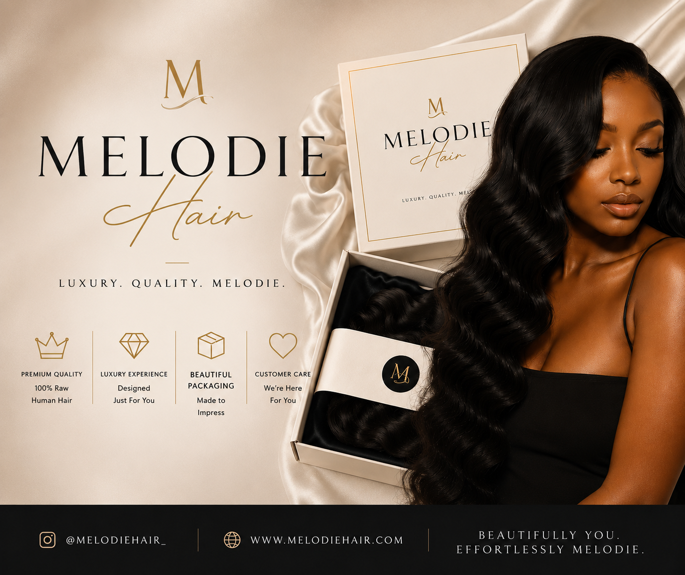 Melodie Hair model with luxury body wave